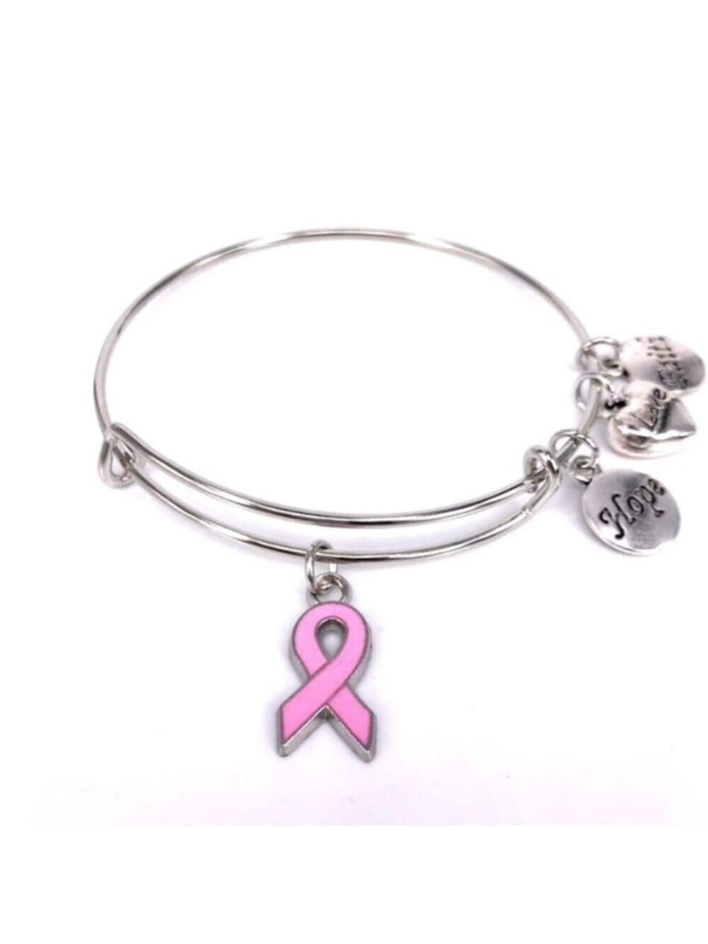 Silver Breast Cancer Awareness Hope Faith Bracelet
